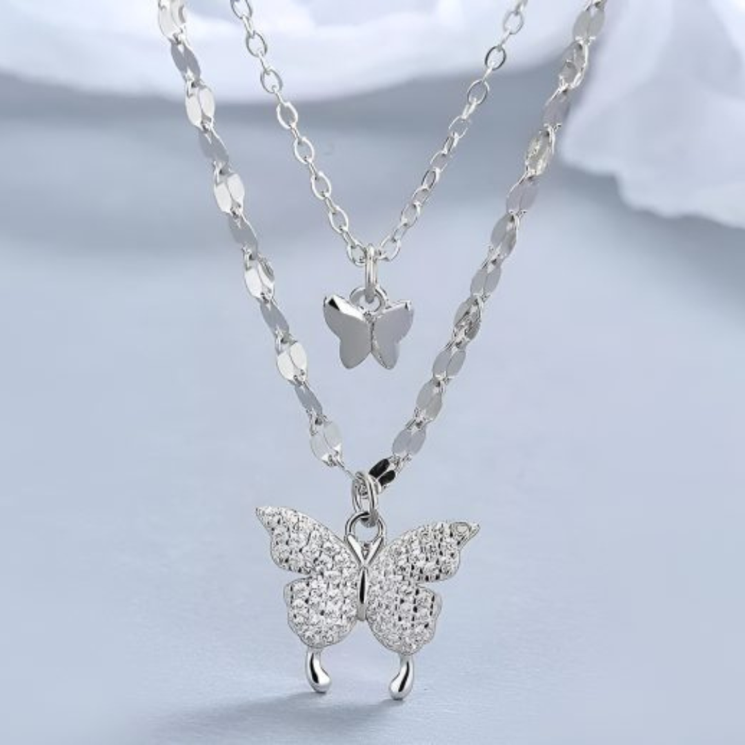 Butterfly Double Layer Pendant Necklace