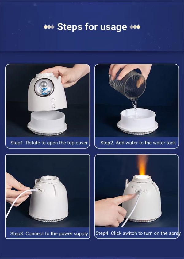 Astronaut Ultrasonic Air Humidifier – 260ml Mini Cool Mist, Night Light & Aroma Diffuser