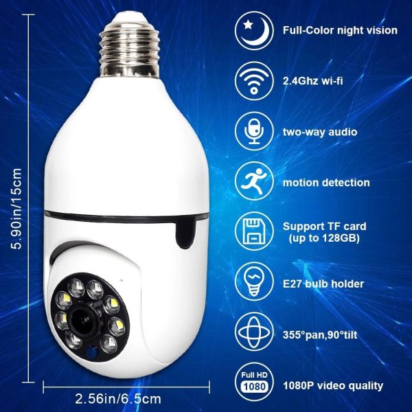 1080P WiFi Bulb Camera – 360° Panoramic View, Night Vision, Full HD Home Security CCTV