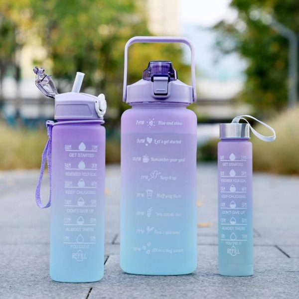 3-Piece Motivational Water Bottle Set – Leakproof & Time Marker