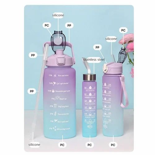 3-Piece Motivational Water Bottle Set – Leakproof & Time Marker