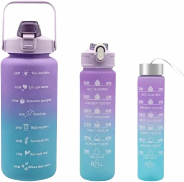 3-Piece Motivational Water Bottle Set – Leakproof & Time Marker