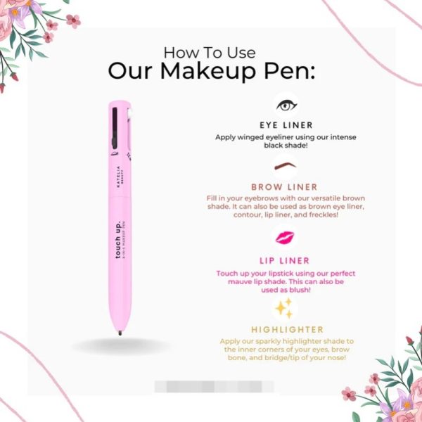 4-in-1 Makeup Pen | Eyeliner, Brow Liner, Lip Liner & Highlighter | Touch-Up Beauty Tool