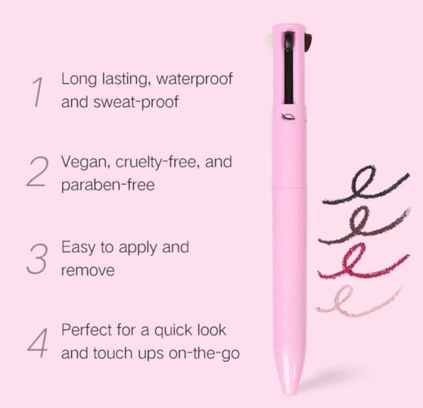 4-in-1 Makeup Pen | Eyeliner, Brow Liner, Lip Liner & Highlighter | Touch-Up Beauty Tool