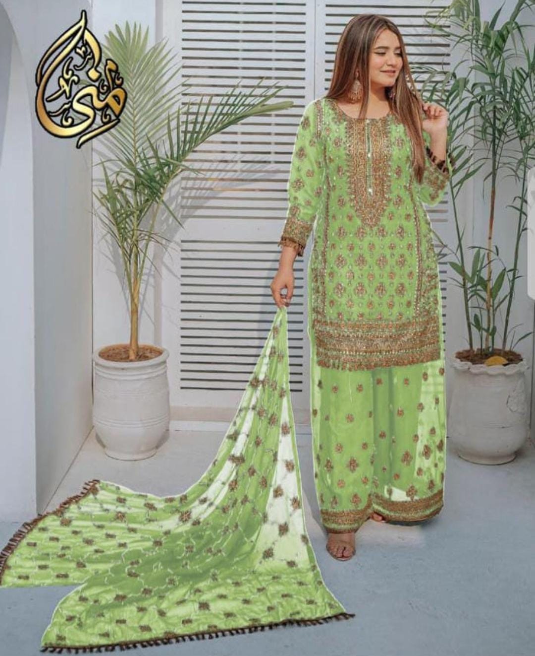 Organza Fancy 3-Piece Suit with Embroidered Sharara – Luxury Ethnic Wear