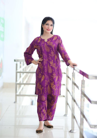 Floral Leaf Print Linen 2-Piece Suit – Trendy & Comfortable