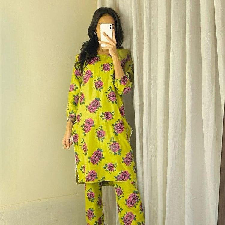 Trendy Printed Linen 2-Piece Suit – Comfortable & Stylish