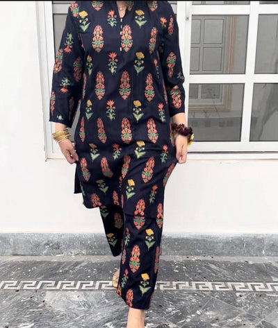 Trendy Printed Linen 2-Piece Suit – Elegant & Comfortable