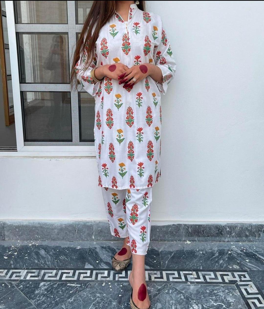 Trendy Printed Linen 2-Piece Suit – Elegant & Comfortable