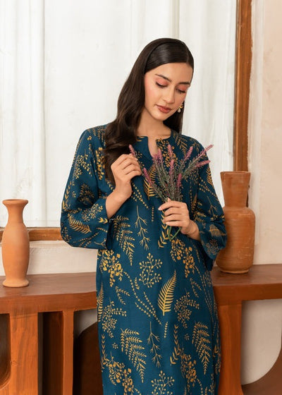 Elegant Teal Floral Printed Kurti