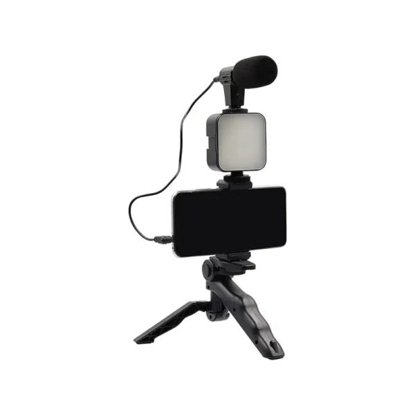 AY-49 Vlogger Video Making Kit - Microphone, LED Fill Light, Mini Tripod & Mobile Holder