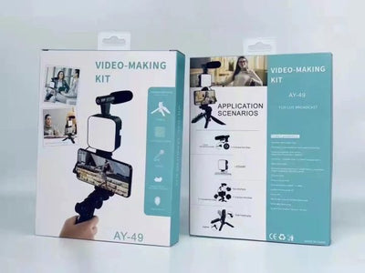 AY-49 Vlogger Video Making Kit - Microphone, LED Fill Light, Mini Tripod & Mobile Holder