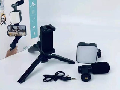 AY-49 Vlogger Video Making Kit - Microphone, LED Fill Light, Mini Tripod & Mobile Holder