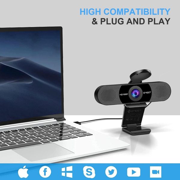 C960 EMEET 1080P HD Webcam with Dual Mics & Privacy Cover