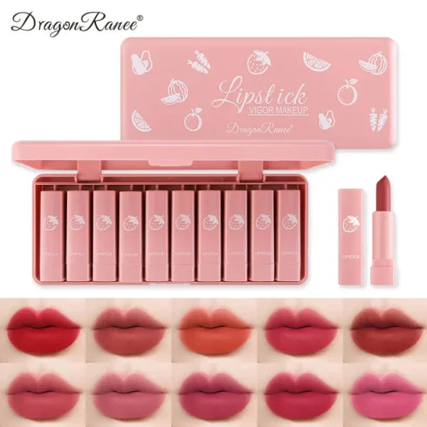 Dragon Ranee 10-Piece Velvet Matte Pink Lipstick Set