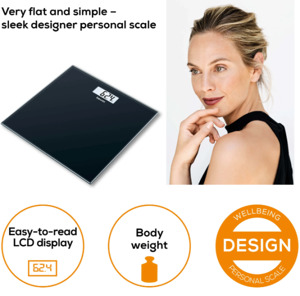 Beurer GS10 Digital Weight Scale – LCD Display, Adjustable Units (Black)