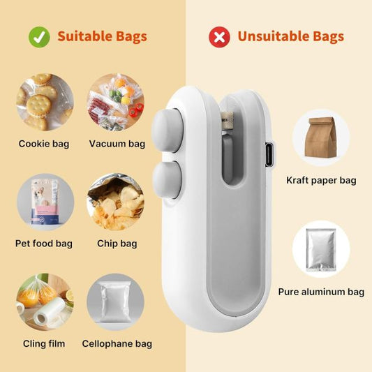 2-in-1 USB Rechargeable Heat Sealing & Cutting Machine – Mini Food Sealer