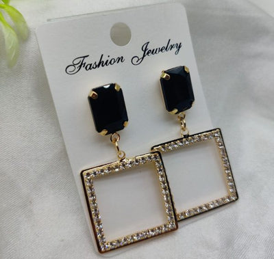 Elegant Square Dangle Earrings with Luxe Black Crystal