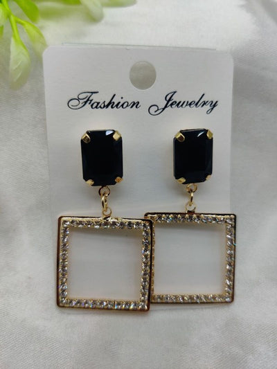 Elegant Square Dangle Earrings with Luxe Black Crystal