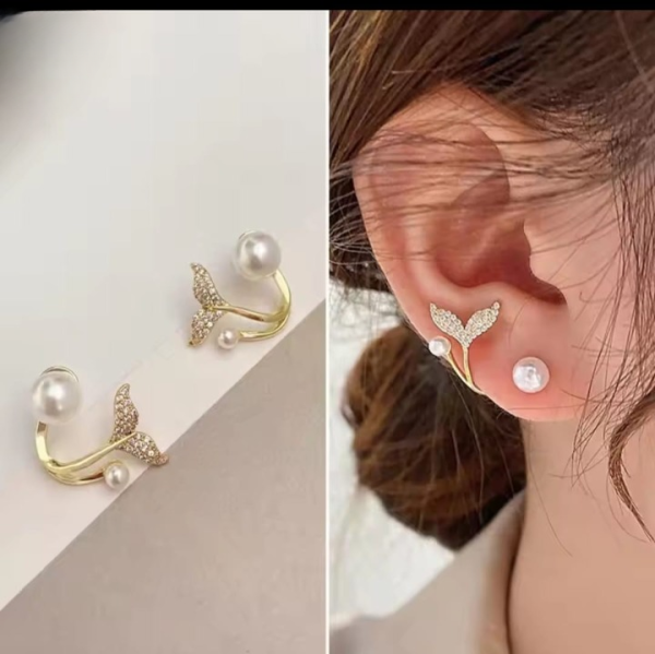 Korean Fishtail Butterfly Pearl Stud Earrings – Trendy Women’s Jewelry