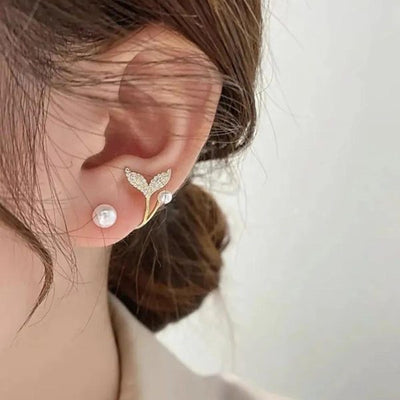 Korean Fishtail Butterfly Pearl Stud Earrings – Trendy Women’s Jewelry