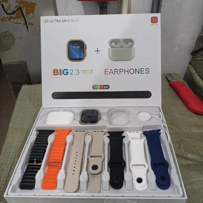 I20 Ultra Max Smartwatch & AirPods (10-in-1 Set)