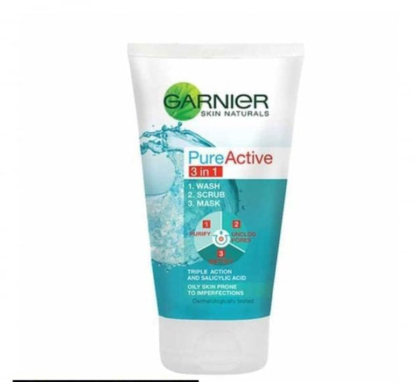 Garnier Pure Active 3-in-1 Face Wash, Scrub & Mask (100ml)