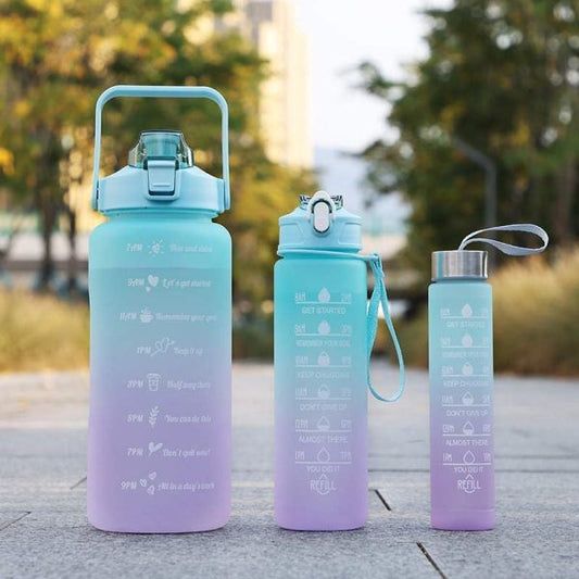 3-Piece Motivational Water Bottle Set – Leakproof & Time Marker